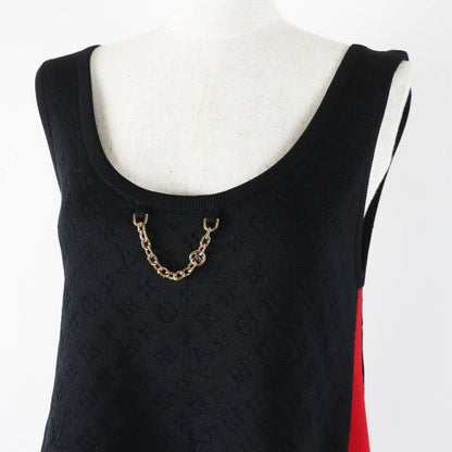Louis Vuitton Silk Embossed Monogram Sporty Tank Top Black Red Gold Hardware S
