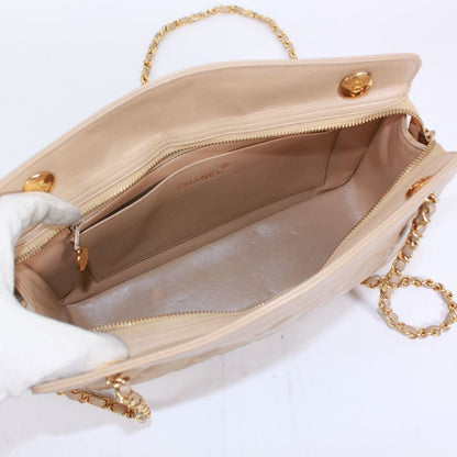 Chanel Matelasse Chain Calfskin Beige Shoulder Bag Gold