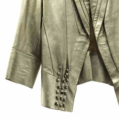 Loewe - Tucked Button Detail Leather Jacket - 36 - Silver - Women