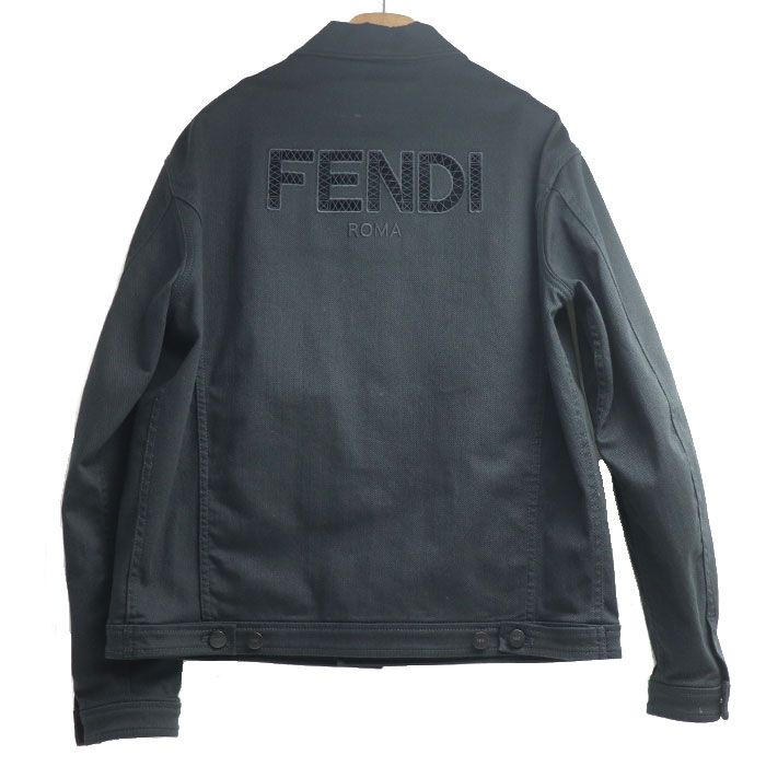 Fendi Denim Jacket Black Fw1048 50 Openwork Logo Men's Preowned
