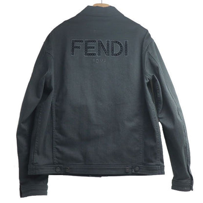 Fendi Denim Jacket Black Fw1048 50 Openwork Logo Men's Preowned