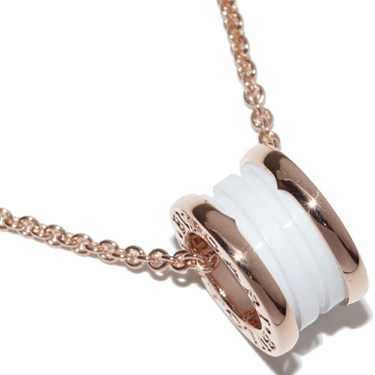 Bulgari Pendant Necklace 18K Pink Gold White Ceramic Bzero1 Pendant Necklace