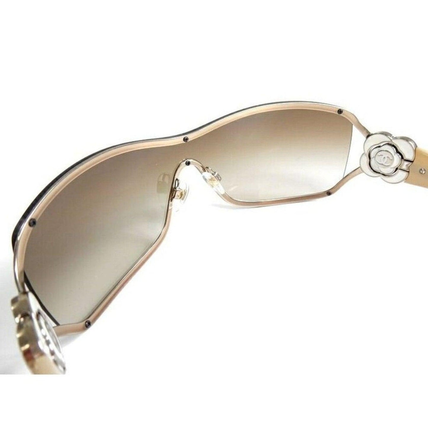 NEW CHANEL CC Logo Vintage Shield Gradient Frameless Sunglasses Camellia - The Reluxe