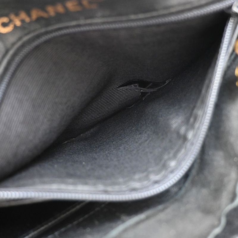 Chanel Handbag Logo Fur Bag Black Leather 34ka824