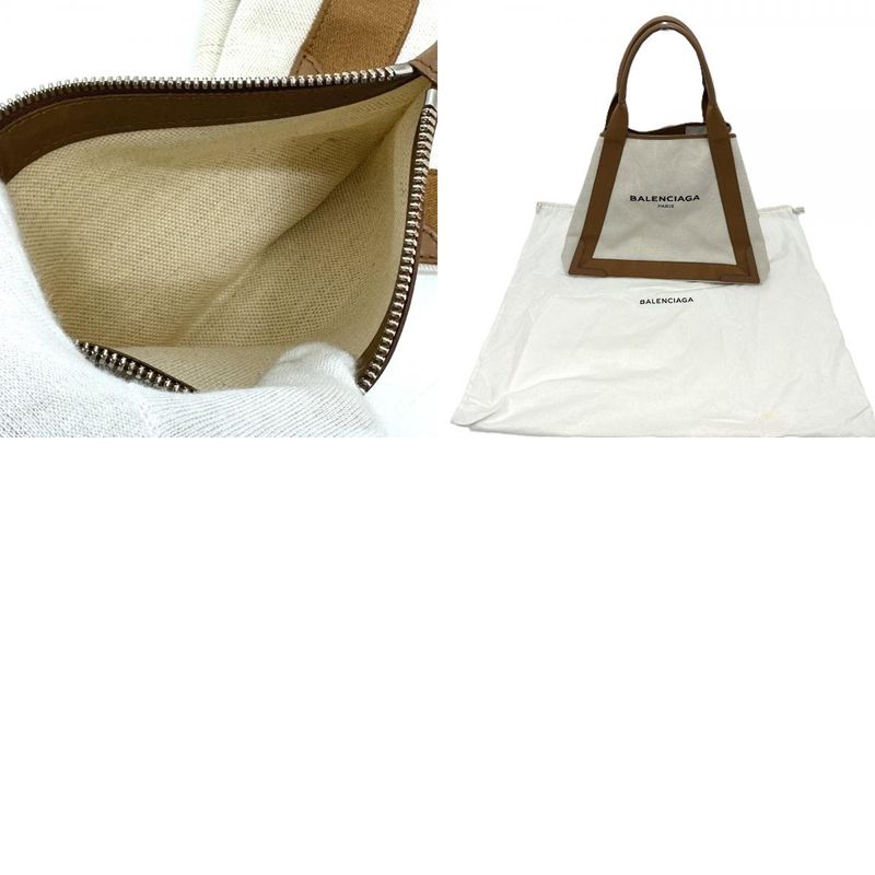 Balenciaga Tote Bag Navy Cabas M 339936 Canvas/leather Beige