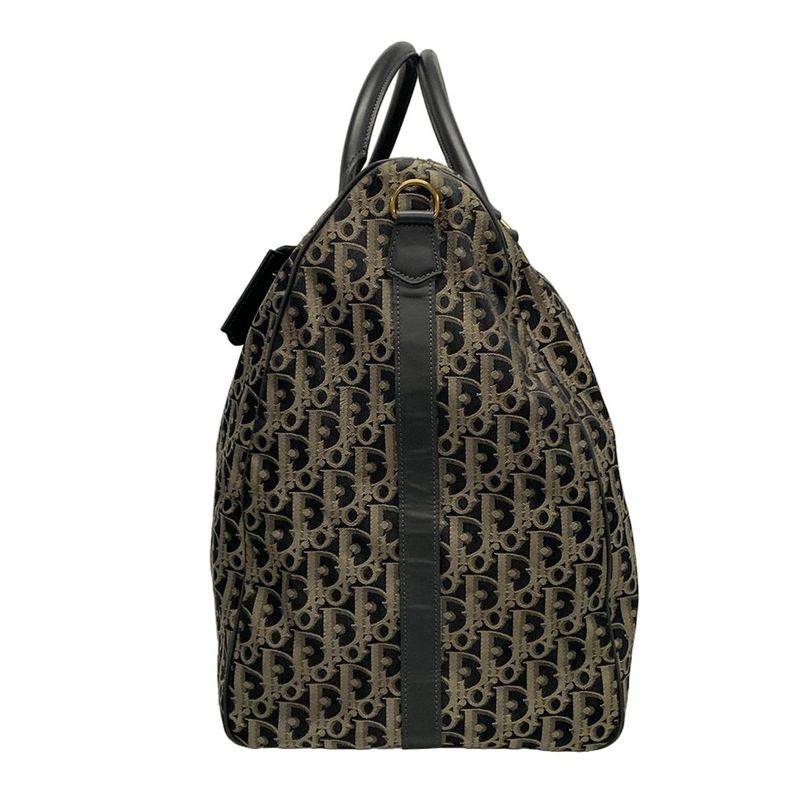 Dior/christian Dior Boston Bag Trotter Black And Gray Beige Leather