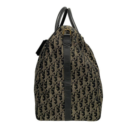 Dior/christian Dior Boston Bag Trotter Black And Gray Beige Leather