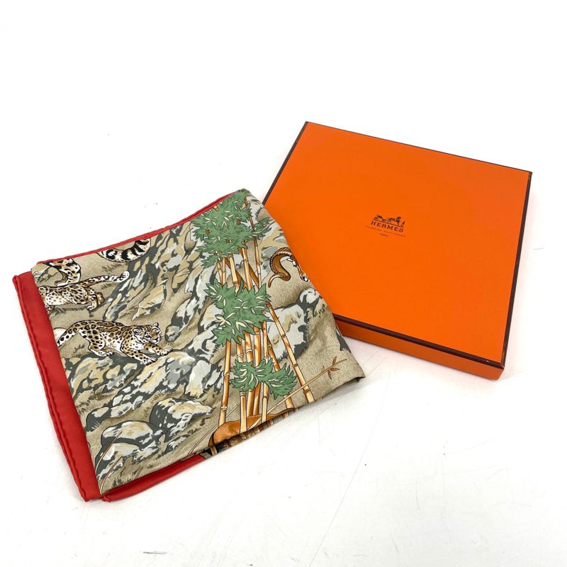 Hermes Carre 90 Sichuan Silk Scarf With Orange Animal Box