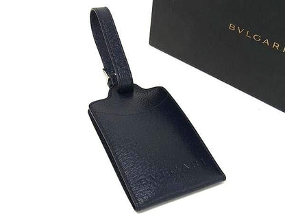 Bvlgari Leather Name Tag Name Holder Bag Charm Women's Men's Navy Bk2168