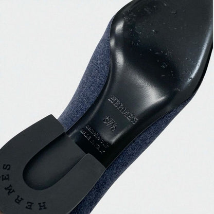 Hermes Volver Boots Short Shoes Knit Leather Blue Black Exlibris Sock