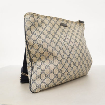 Gucci Shoulder Bag GG Supreme 201446 PVC Beige Navy Silver Hardware Women