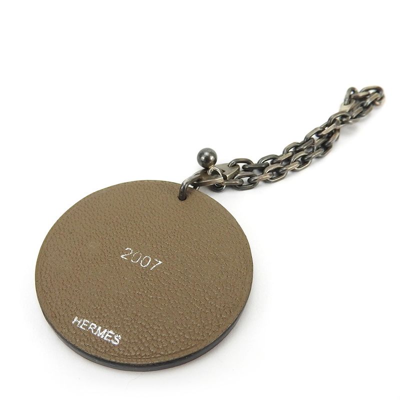 Hermes Bag Charm Leather Silver 925 Brown Wild Boar 2007 Ladies Women Hermes