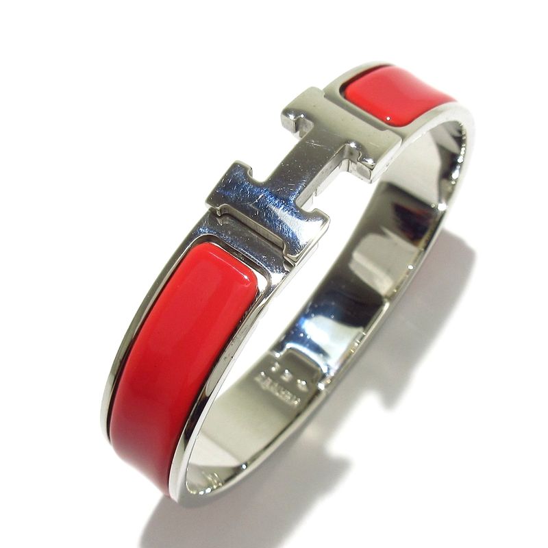 Hermes Bangle Click H Silver X Red