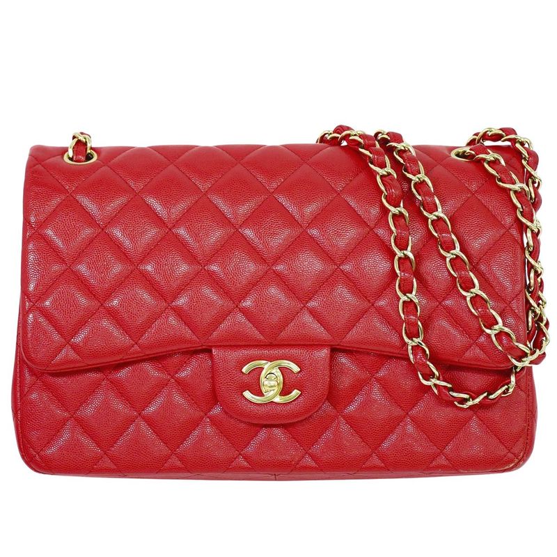 Authentic Chanel Coco Mark Matelasse Double Flap Chain Shoulder Bag Caviar Skin