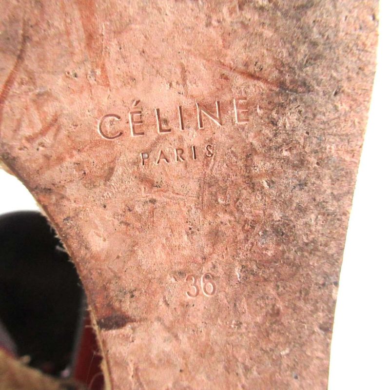 Good Celine Leather X Jute Ankle Strap Wedge Sole Espadrille Sandals Size 36