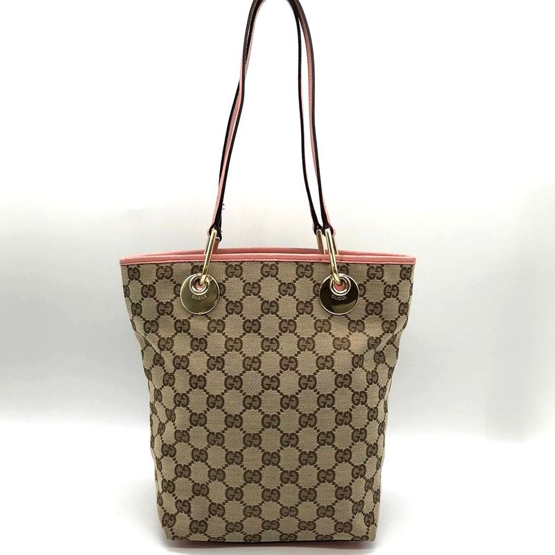Gucci 120840 Tote Bag Beige/pink GG Canvas/leather Women's Fashion