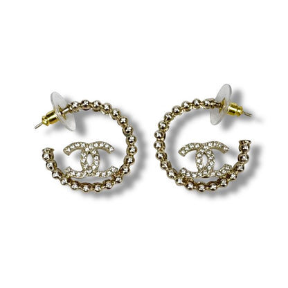 Chanel Hoop Earrings Coco Logo CC Logo Rhinestone 2025 C25P Gold Hardware