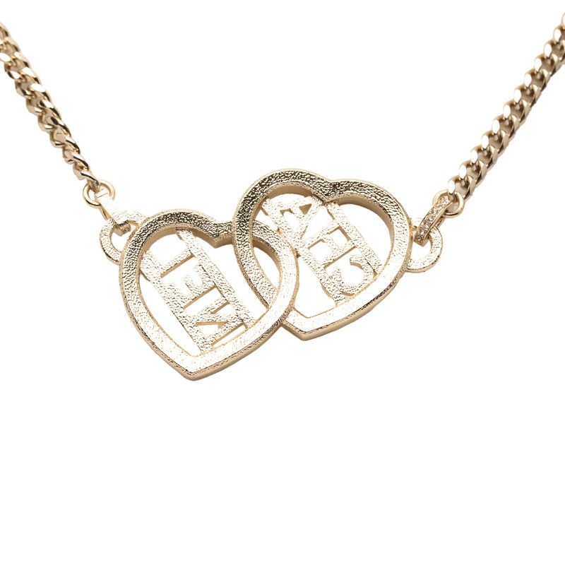 Chanel Logo Heart Circle Choker Necklace Gold Plated Rhinestone Ladies Chanel