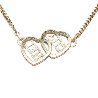 Chanel Logo Heart Circle Choker Necklace Gold Plated Rhinestone Ladies Chanel