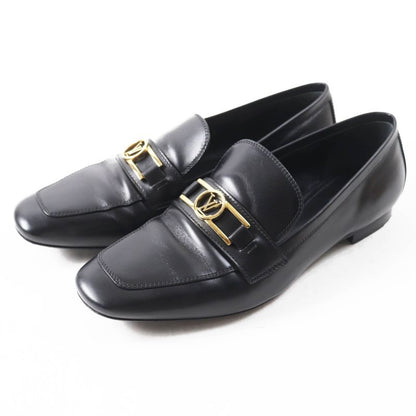 Louis Vuitton 2020 Square Toe Leather Loafers With LV Logo Hardware Black Gold