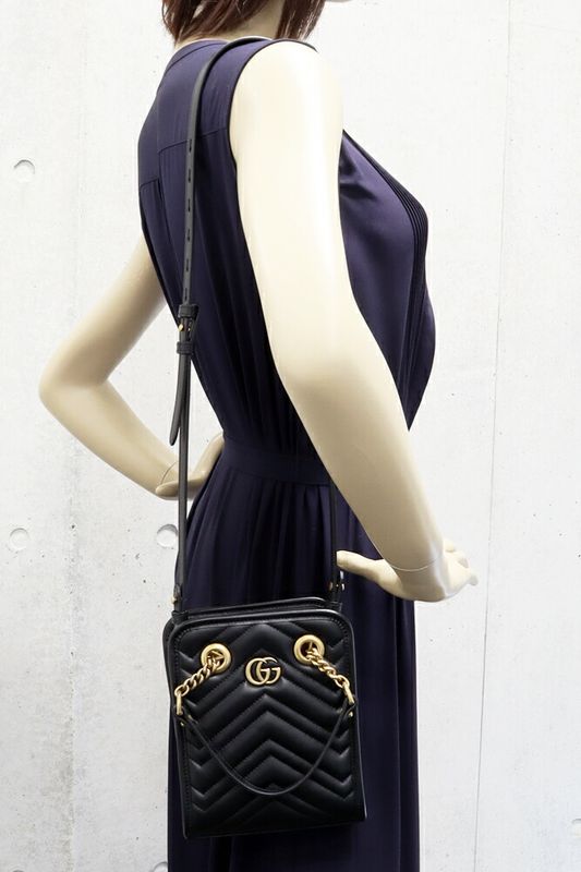 Gucci Handbag Shoulder Bag GG Marmont Quilted Calf Black 2WAY 696123