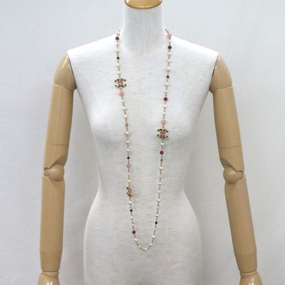 Chanel 3coco Mark Long Chain Necklace Pearl Multicolor Stone Gold