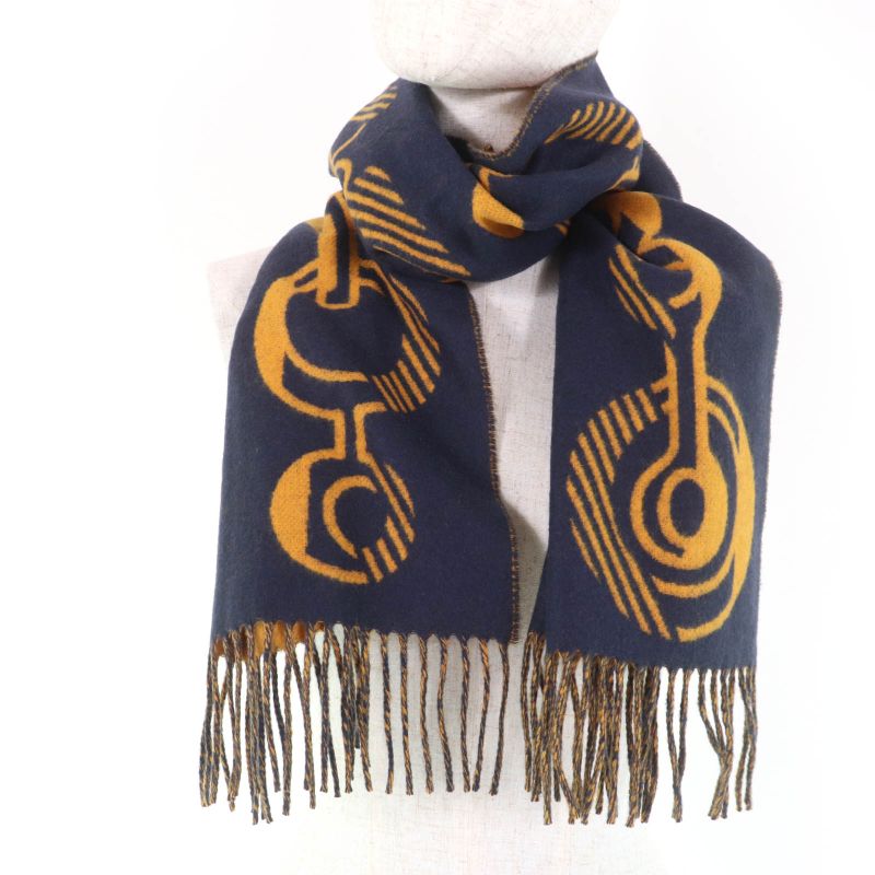 Hermes Dre Buckle Cashmere Echarpe Tisse Fringed Reversible Scarf Navy With Box