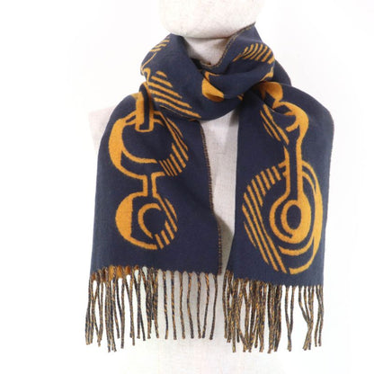 Hermes Dre Buckle Cashmere Echarpe Tisse Fringed Reversible Scarf Navy With Box