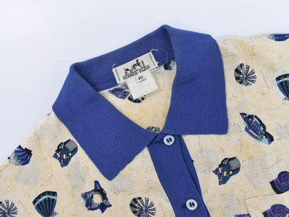 Authentic Hermes Shell Pattern Polo Shirt Short Sleeve Tops 40 Cotton Beige