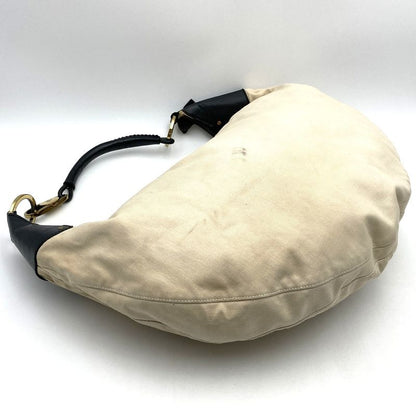 Gucci 95332 Shoulder Bag Handbag Large Bag Beige Black Canvas Leather Fashion