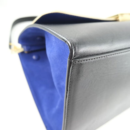 Celine Trapeze 2-way Shoulder Calf And Suede Black/blue/beige Women's Handbag