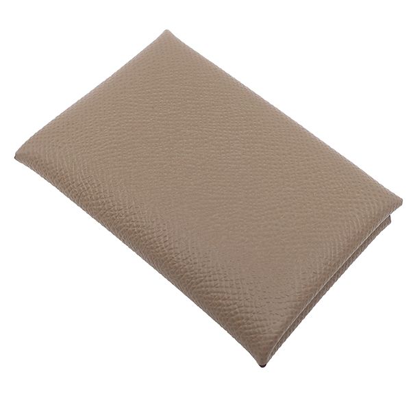 Hermes Card Case Calvi Vaux Epson Etoupe Silver Hardware Unused Glazed Stamped