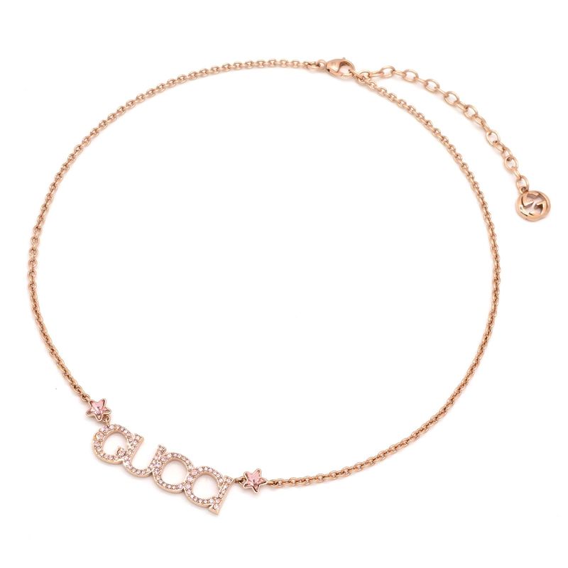 Gucci 774693 Logo Necklace 462cm (1819in) Long Crystal Script Logo Antique Pink