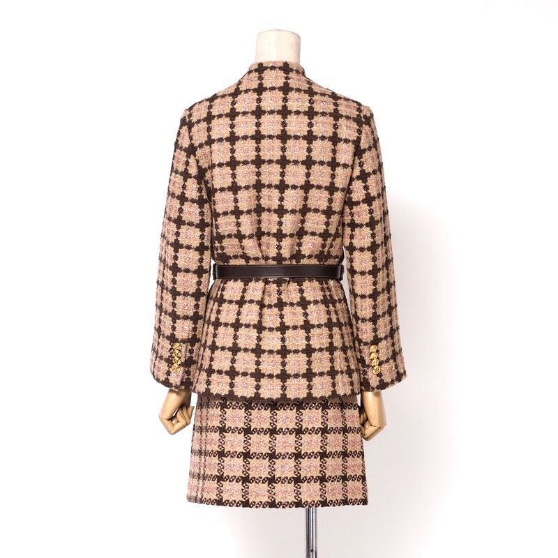 2022Gucci Skirt Suit Size 36 (155 80Y) GG Logo Gold Button Tweed