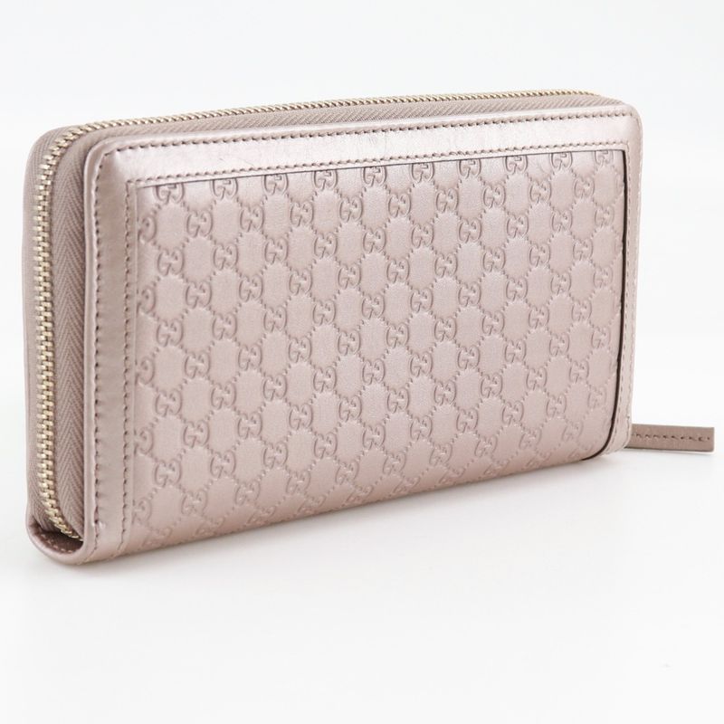 Gucci Interlocking G Round Zipper 308012 Striped Leather Pink Ladies Long Wallet