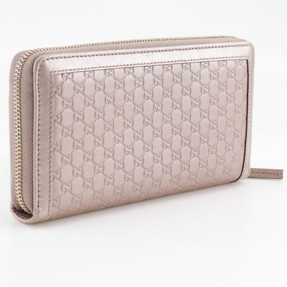 Gucci Interlocking G Round Zipper 308012 Striped Leather Pink Ladies Long Wallet