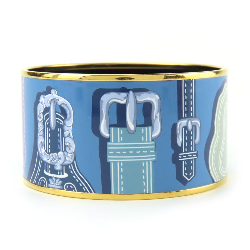 Hermes Bracelet Emile TGM Metal Cloisonne Blue Multicolor Gold Hardware Bangle