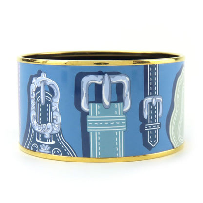 Hermes Bracelet Emile TGM Metal Cloisonne Blue Multicolor Gold Hardware Bangle