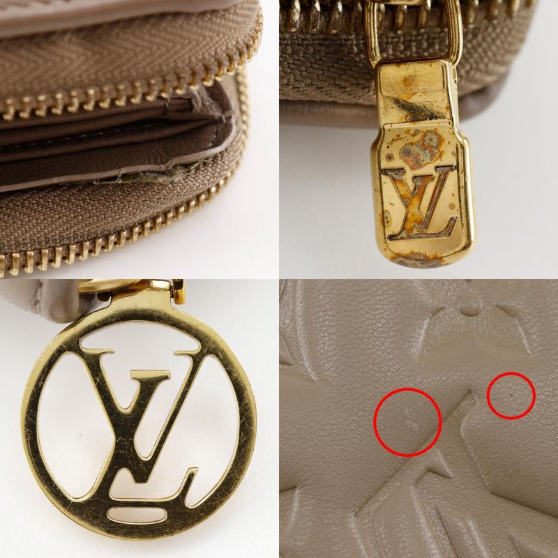 Louis Vuitton Zippy Wallet Monogram Coussin M81511 Lambskin Taupe Beige Ladies