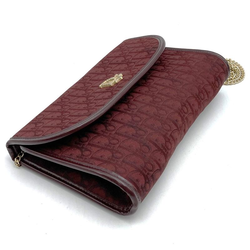 DIOR Trotter Canvas Chain Shoulder Bag Pouch Red Vintage Women's