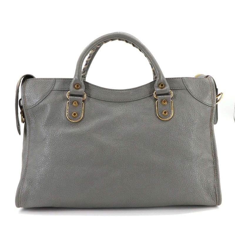 Balenciaga Classic Metallic Edge City 2way Hand Shoulder Bag Leather Grey