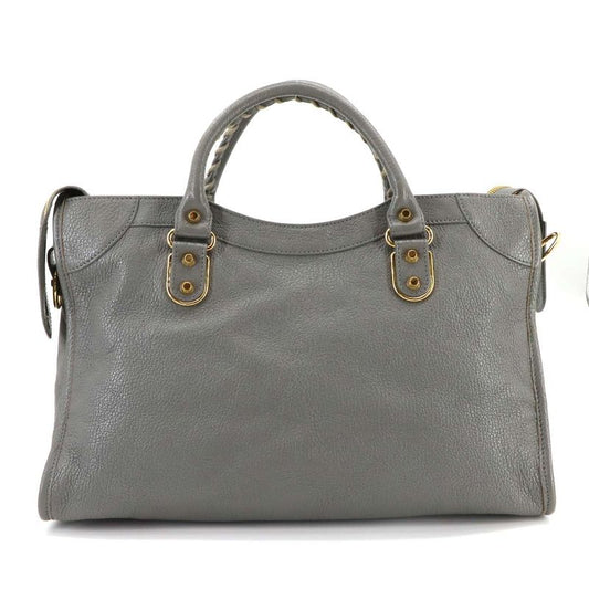 Balenciaga Classic Metallic Edge City 2way Hand Shoulder Bag Leather Grey