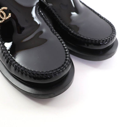 CHANEL 22B G39447 F Patent Leather Loafer With Pearl Coco Mark Black 34.5 With