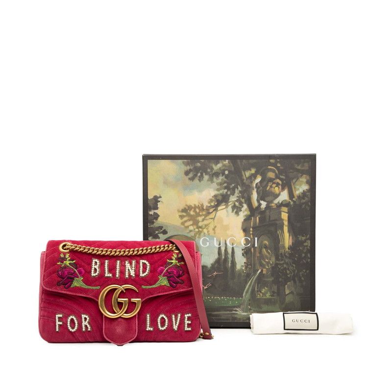 Gucci GG Marmont Blind FOR LOVE Embroidered Chain Shoulder Bag Handbag 443496