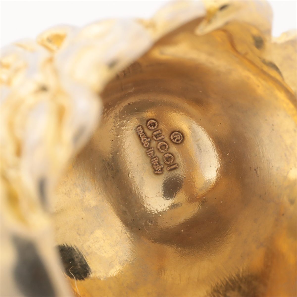Gucci Michele Era Lion Head Stone Ring Gold Clear