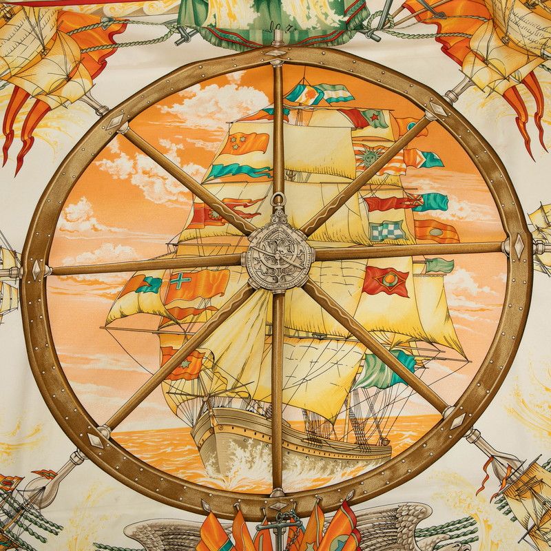 Hermes Carre 90 Vive Le Ven Blow The Wind Beige Multicolor Silk Women Hermes