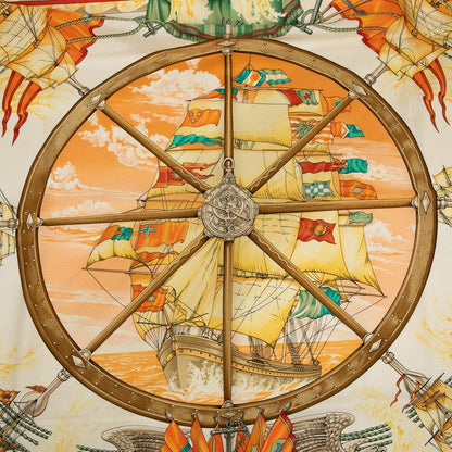 Hermes Carre 90 Vive Le Ven Blow The Wind Beige Multicolor Silk Women Hermes