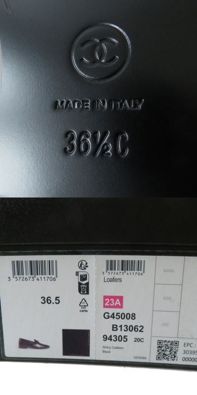 CHANEL 23A G45008 Coco Mark Shiny Calfskin Leather Loafers Black 36 1/2C With