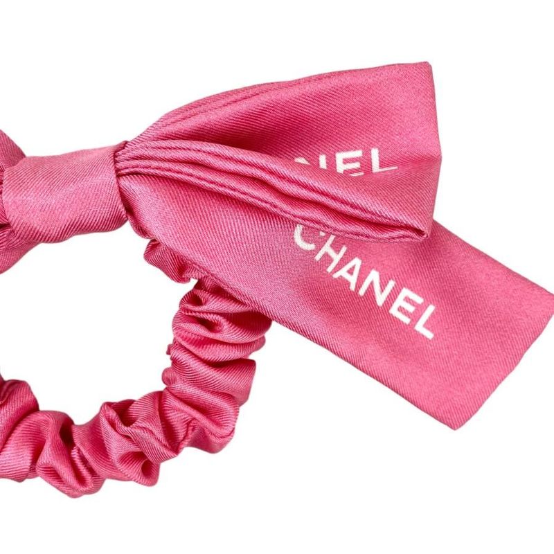 Chanel Aa9064 Logo Silk Ribbon Chou Pink Hair Accessory with Box