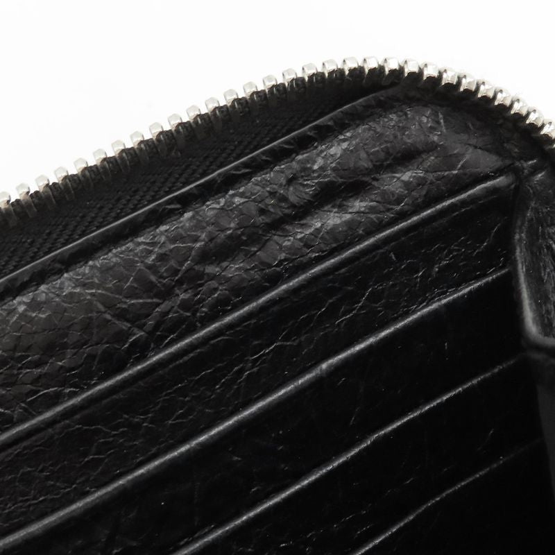 Balenciaga Long Wallet Round Zipper Graffiti Leather Black Silver Hardware